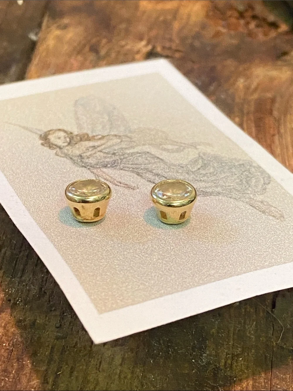 14K Yellow Gold Cubic Zirconia Stud Post Earrings - Picture 13 of 13